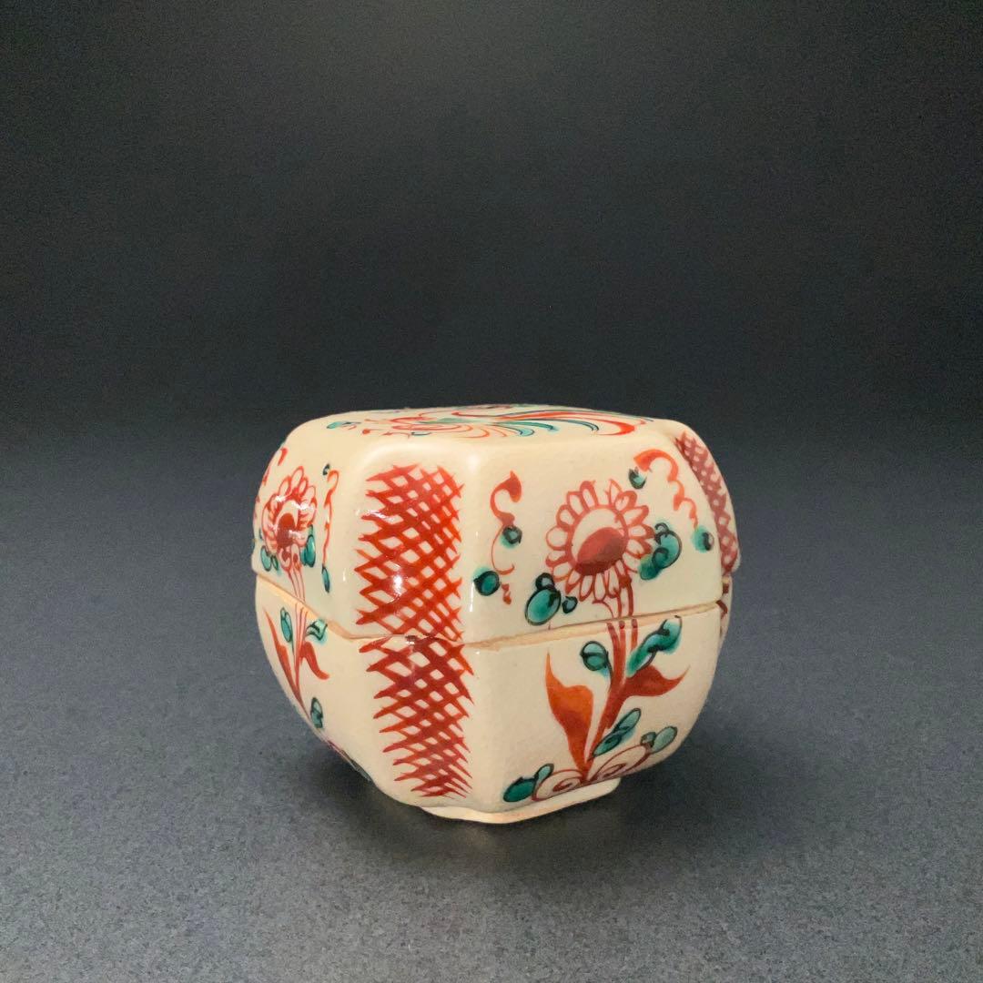 香合　赤絵呉須香合　瑞山　花鳥　共箱　R1232ダW