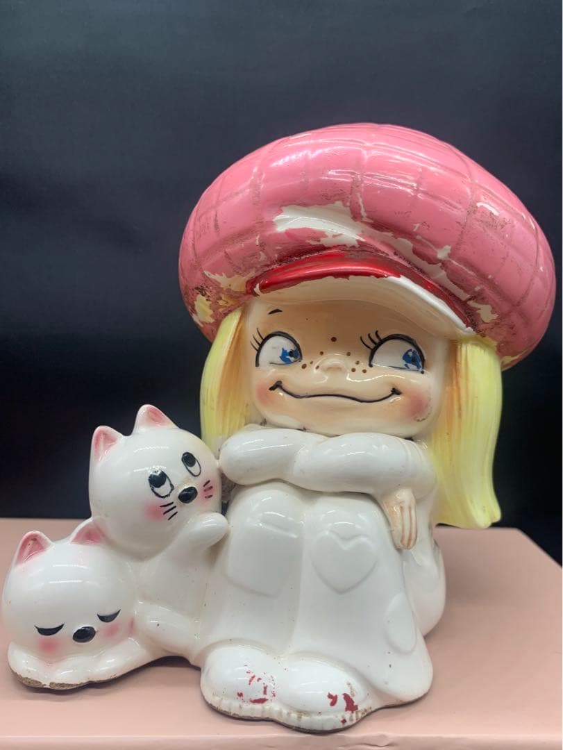 内藤ルネ　JUDY 陶器　貯金箱　ピンクの帽子