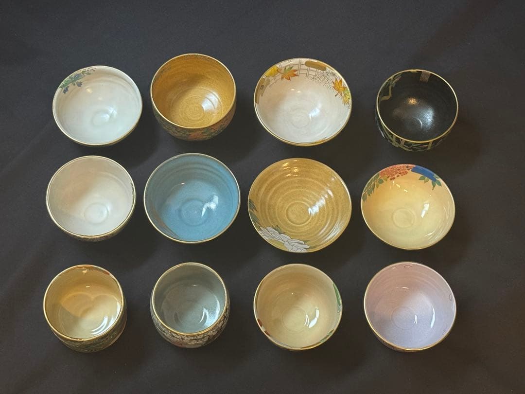 桑野睦子 造 御所の花 十二ヶ月 茶碗 十二ヶ月揃 共箱 不動窯 茶道具