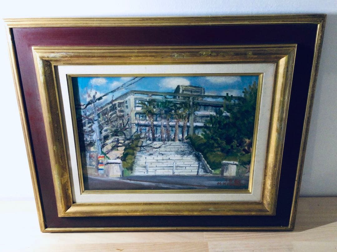 ◉真作保証◉小松益喜〓旧神戸外国語大学六甲楠丘ケ丘学舎正門前風景◉油彩F4号額装