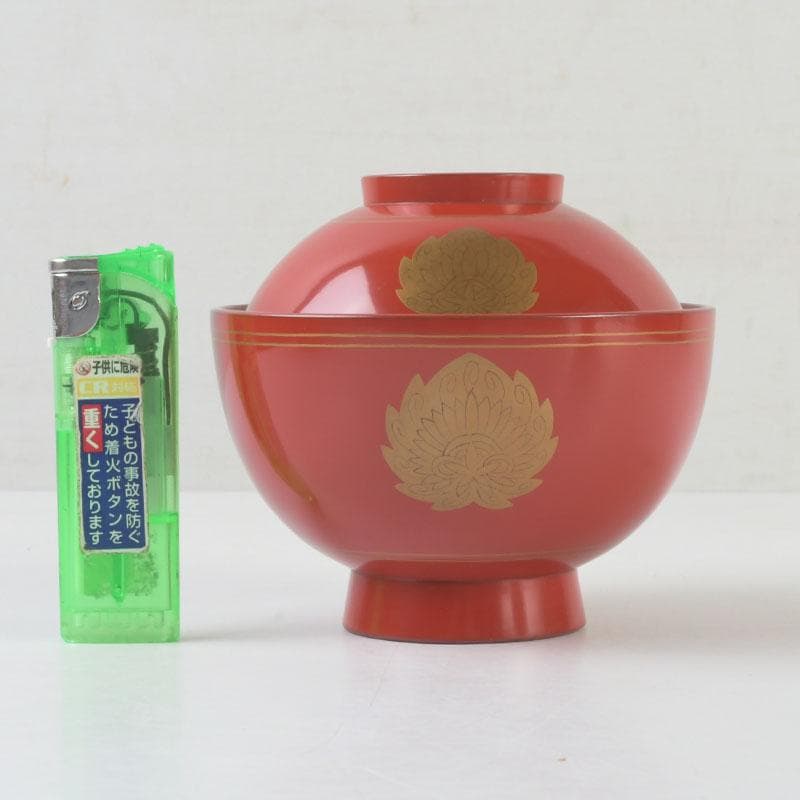 和食器　時代漆器　塗師　長野横笛作　金襴手花蒔絵　吸物椀　五客　共箱　C9788