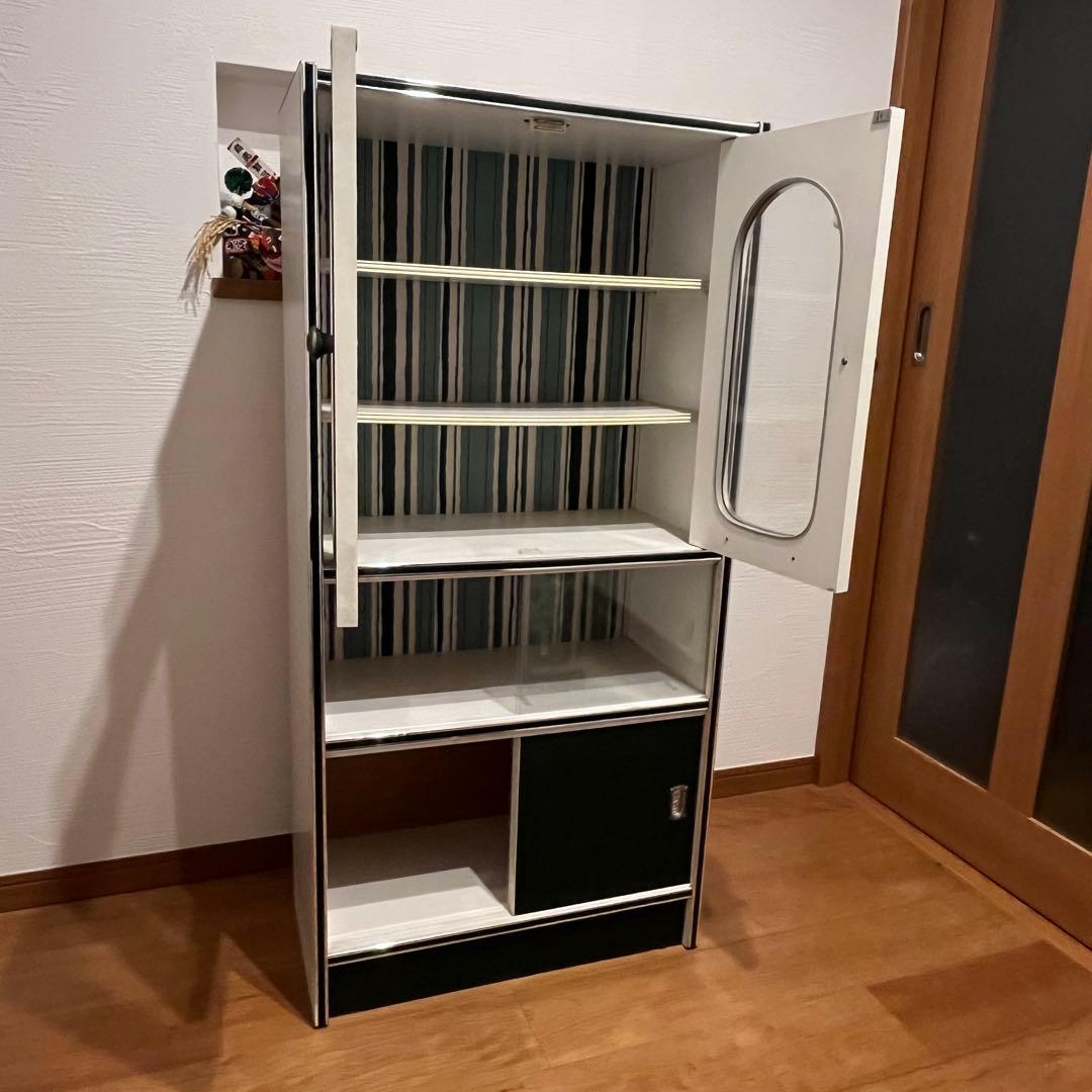 昭和レトロ 食器棚 アーチ 緑 白 当時物 ビンテージ カップボード キッチン