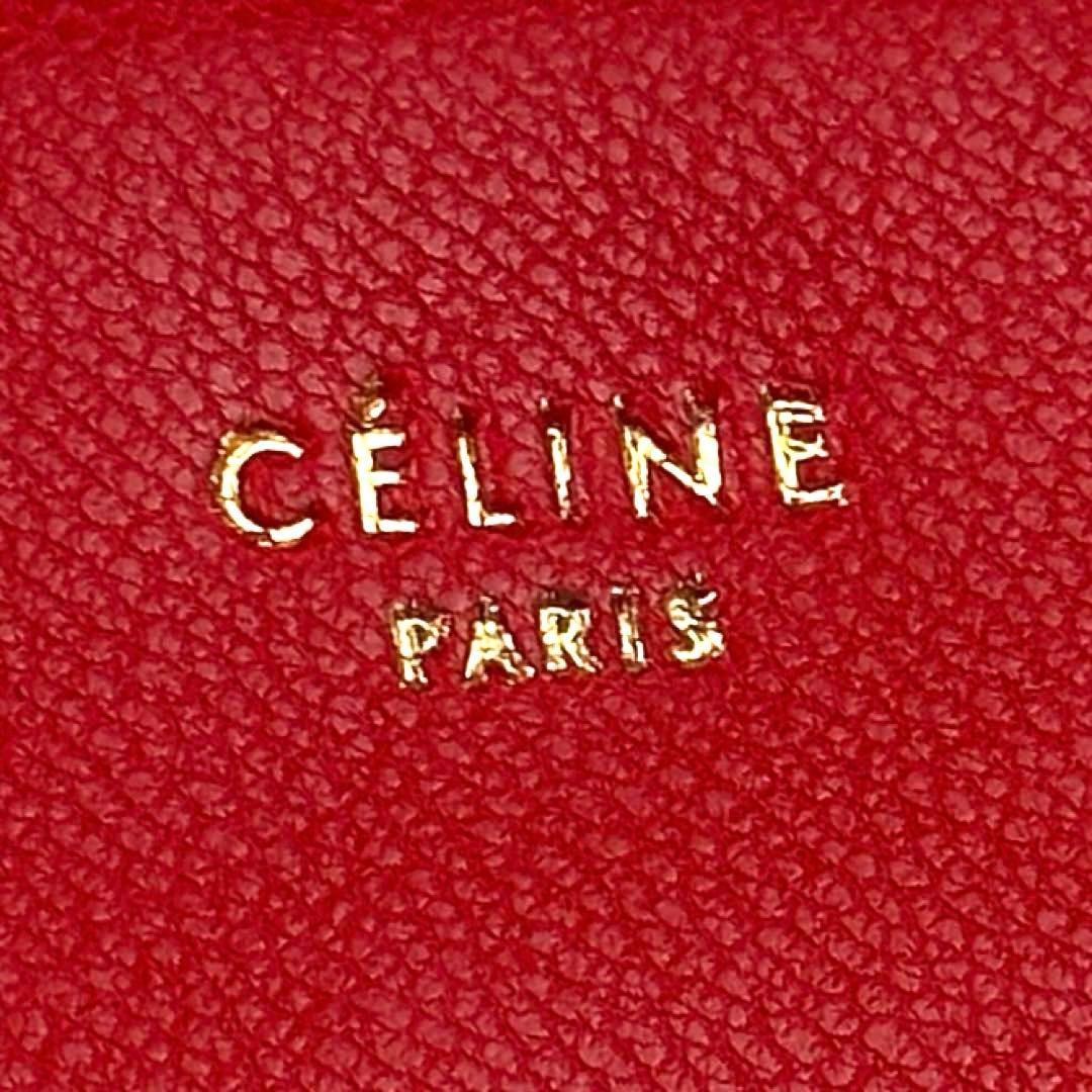 【美品】セリーヌ　ショルダーバッグ　トリオ　ゴールド金具　レザー　レッド