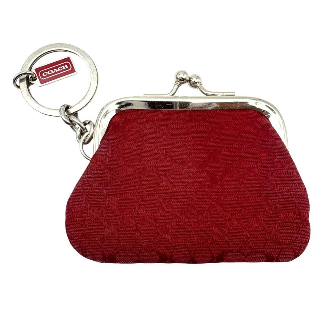 コーチ がま口 ケース　小銭入れ　シグネチャー キーリング　レッド