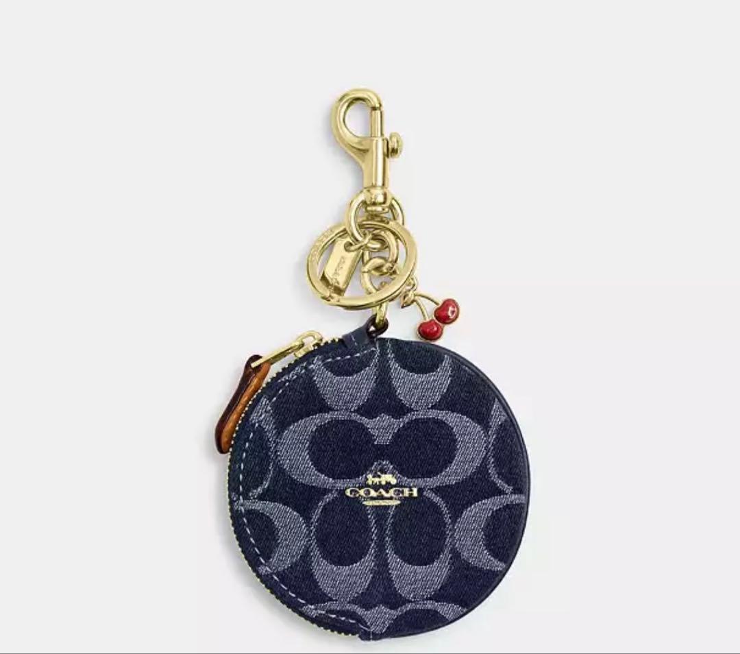 COACH コーチ　サーキュラーポーチバッグチャーム・シグネチャーデニム