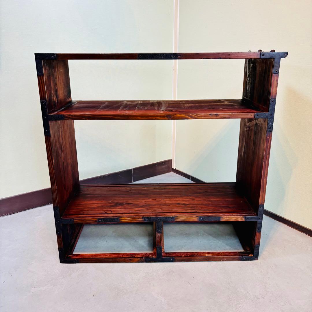 時代 帳場箪笥 【両面仕様】車箪笥 鍵付き 和モダン 古家具【鍵付き】