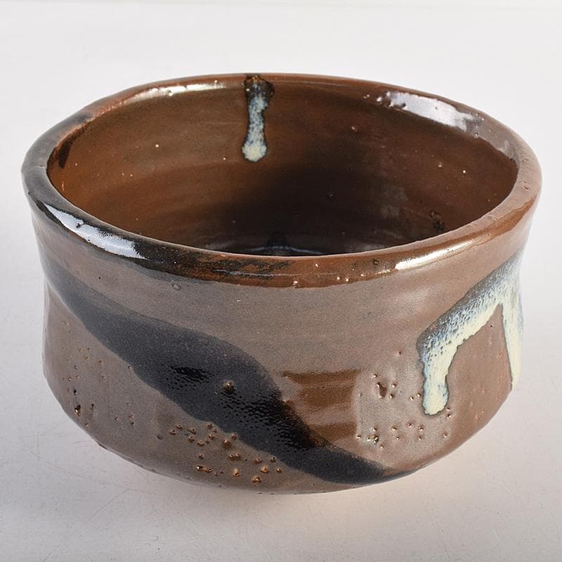 Mikan 　濱田庄司作　鉄釉　茶碗　仕覆付　共布共箱　V　R8790