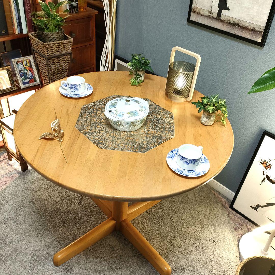 【ヴィンテージ】飛騨産業 ラウンドテーブル北欧テイスト 無垢材 ナチュラル