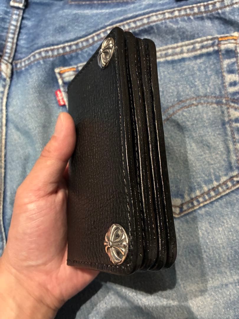 トラッカーウォレット　ミドルサイズ　国産姫路シボ革　シルバー925クロスボール