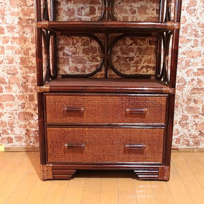 ラタン製ラック オープンラック 籐家具 棚 ブラウン 214-1332