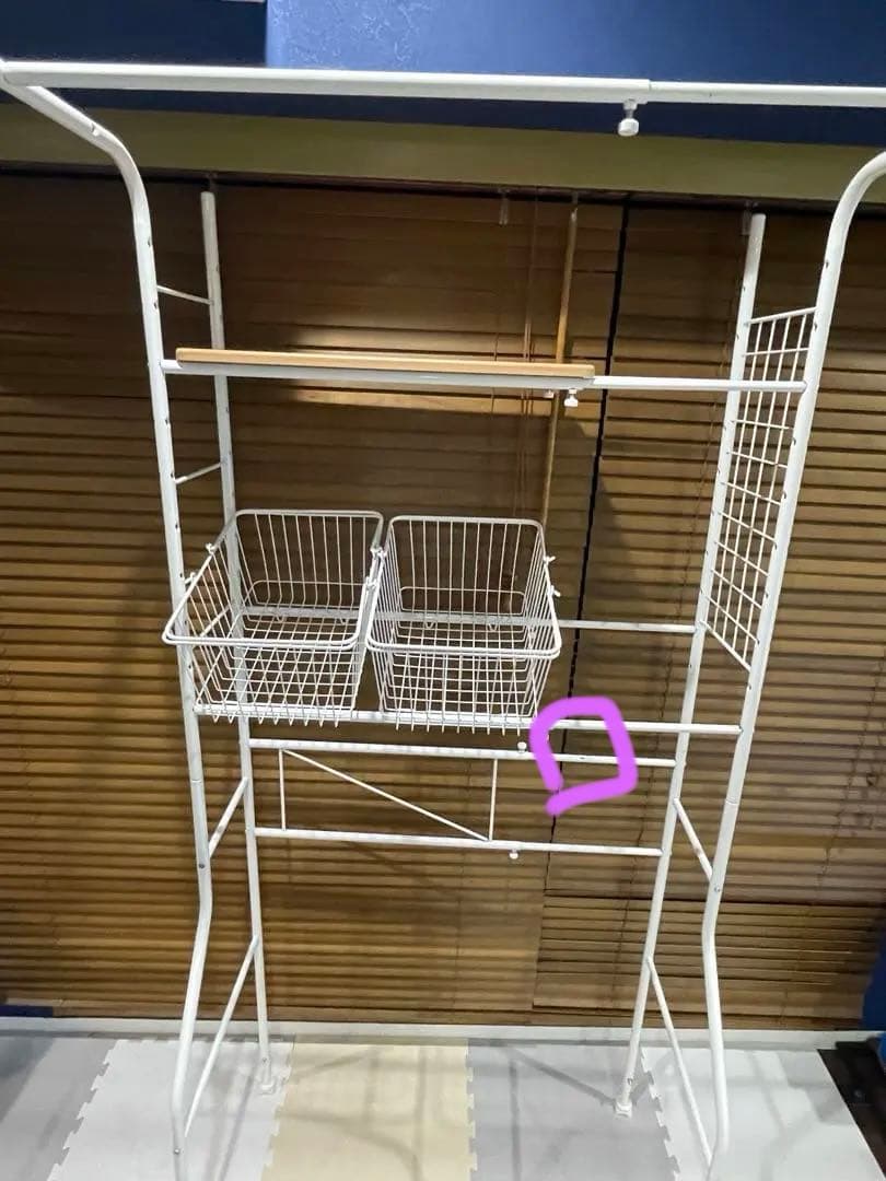 多機能ランドリーラック　棚板、カゴ２つ付き　ホワイト