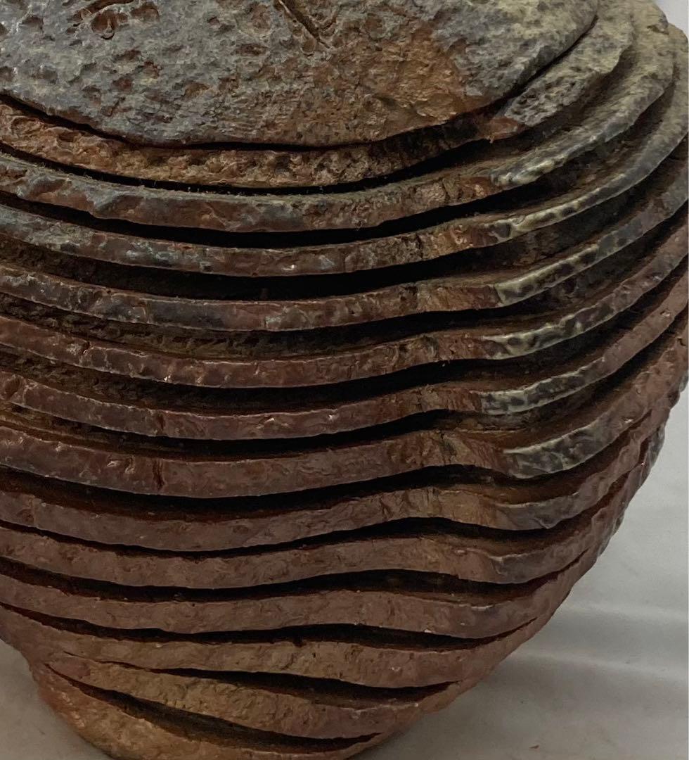 B154 山本出造「備前ブルゴーニュ土  積上香炉」 共箱　線香立付 フクロウ