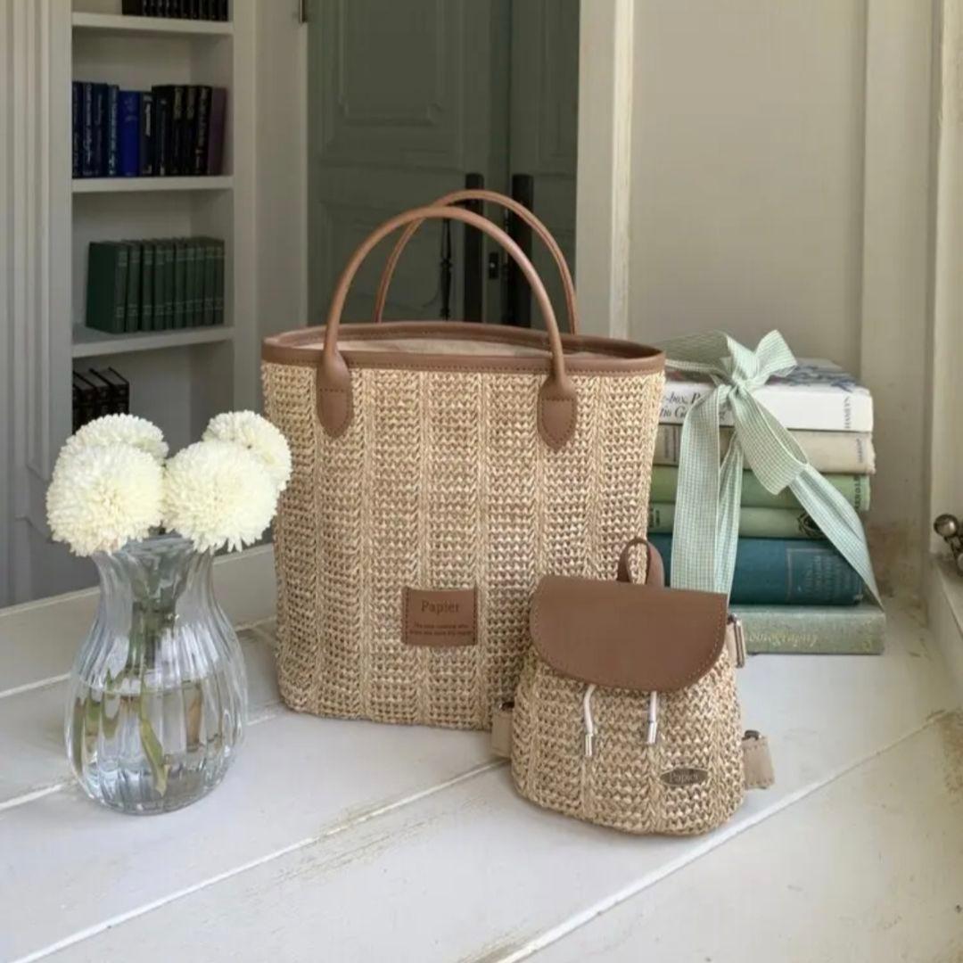 韓国犬服【papier】Raffia Work Back & Backpack