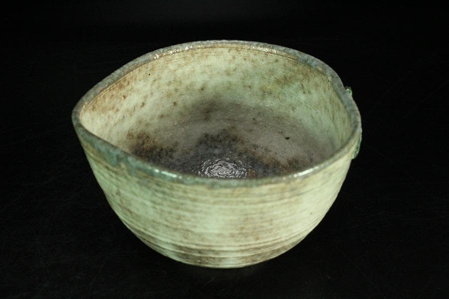 茶道具 桃形 粉引茶碗 共箱(K-A364)