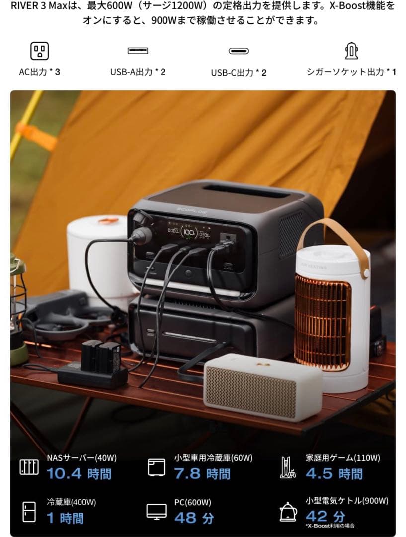 【新品】EcoFlow 3 Max（580）収納ケース付き