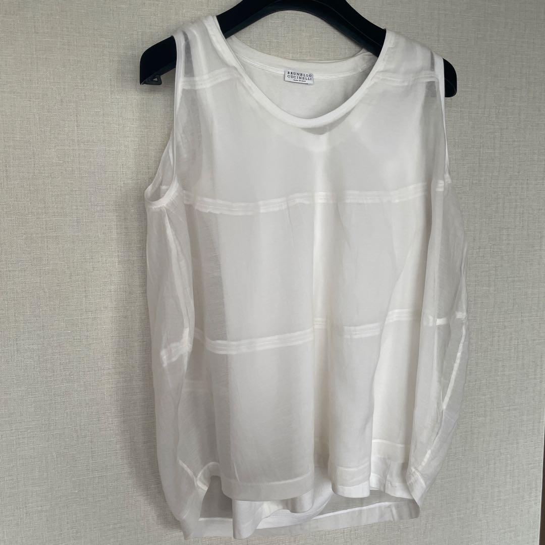 美品　ブルネロクチネリ　シルク　ホワイト ノースリーブ タンクトップ