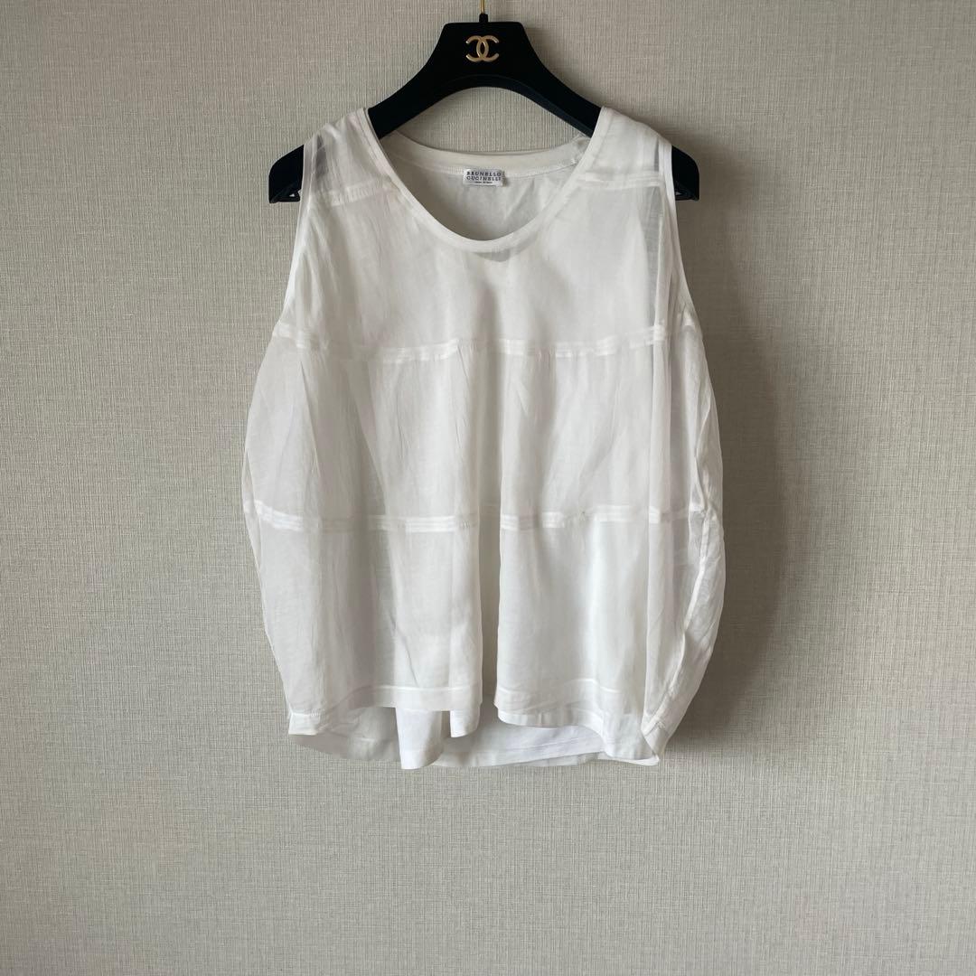美品　ブルネロクチネリ　シルク　ホワイト ノースリーブ タンクトップ