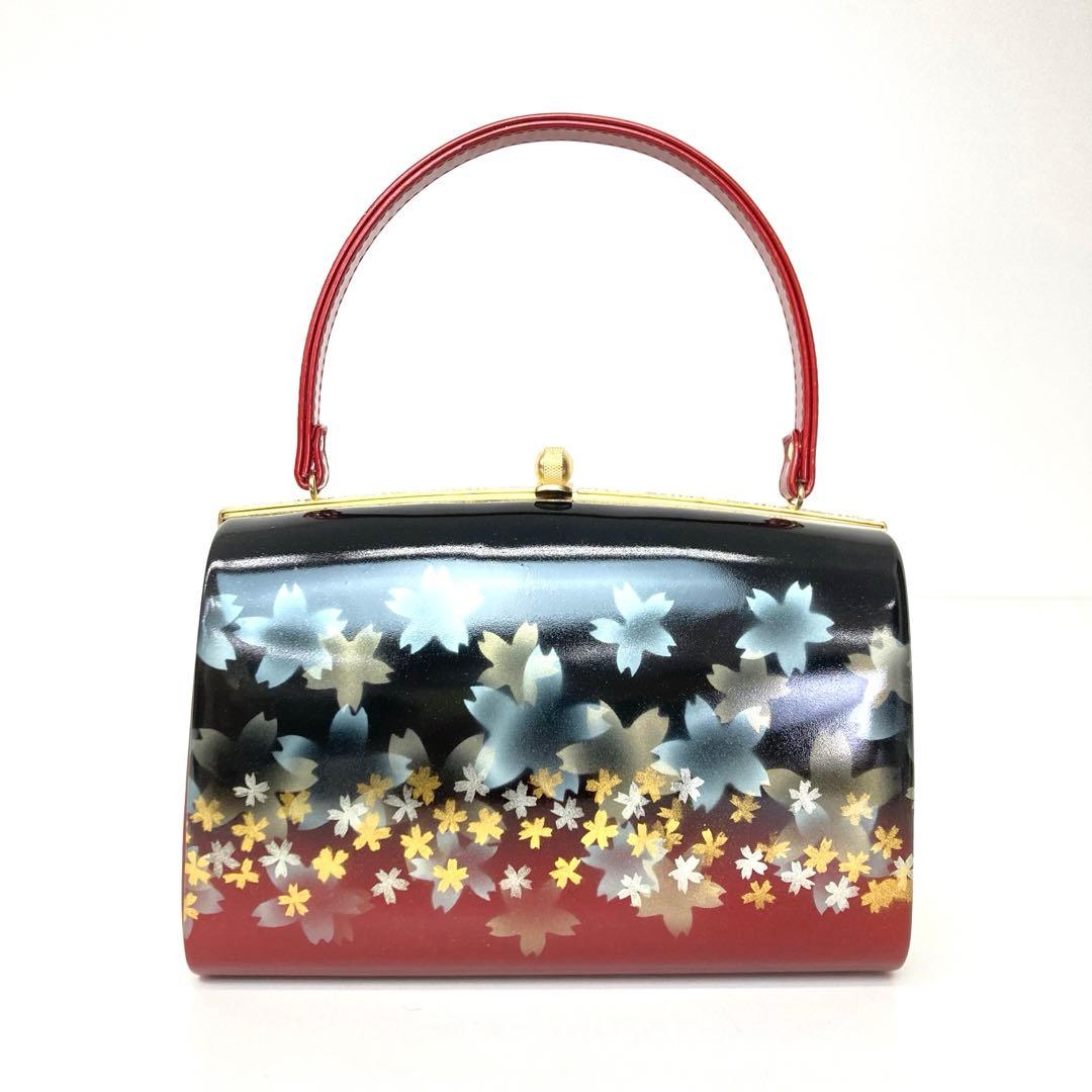 【着物と帯 時流】L25342s◇訳あり振袖用 草履バッグ◇ 黒×赤桜 未使用品