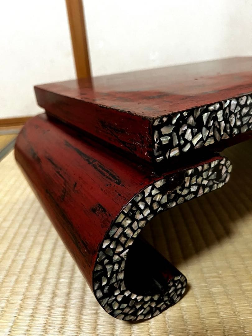時代 根来 象嵌 螺鈿 巻き花台 香台 盆栽台 特価