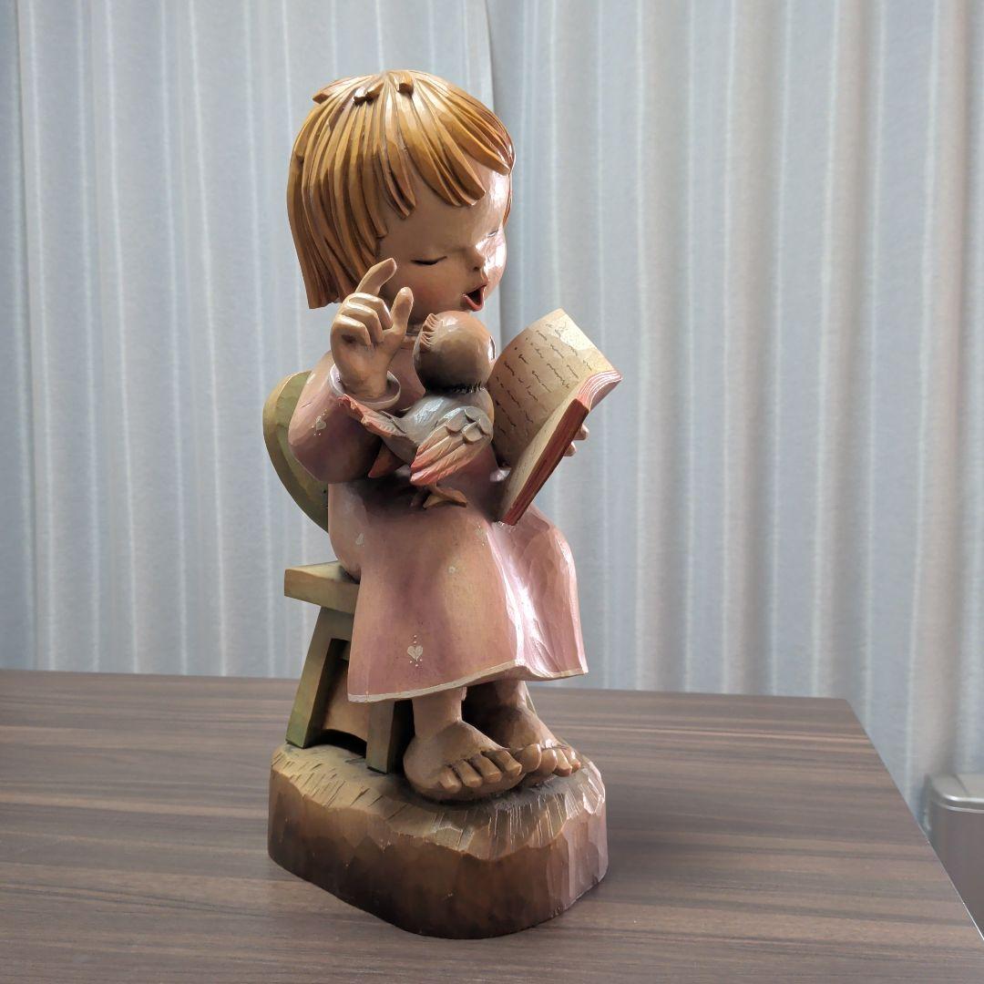 ANRIアンリ　フェランディス作　木製 子供の彫刻 本を読む　約44cm