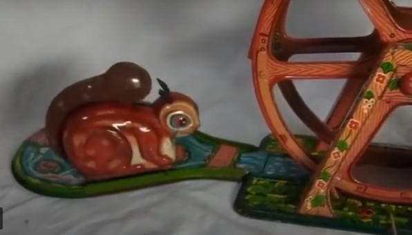 【希少】水車を回す ブリキのリス おもちゃ １９５０年代　光球商会製【箱付き】