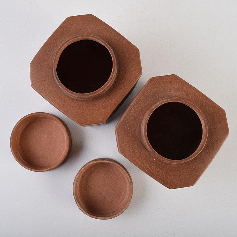 中国　紫砂　朱泥　山水漢詩文　一対　茶入　茶壷　在銘　V　R9473