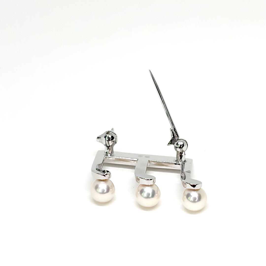【新品仕上げ】ミキモト 音符 3P パール シルバー ブローチ