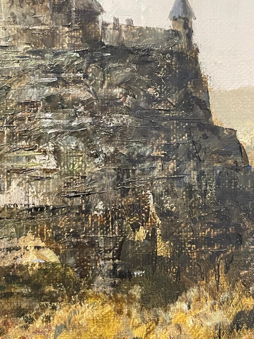 「真作」鈴木福男「古城」風景画　油彩画　額装　サイン有り　SM号