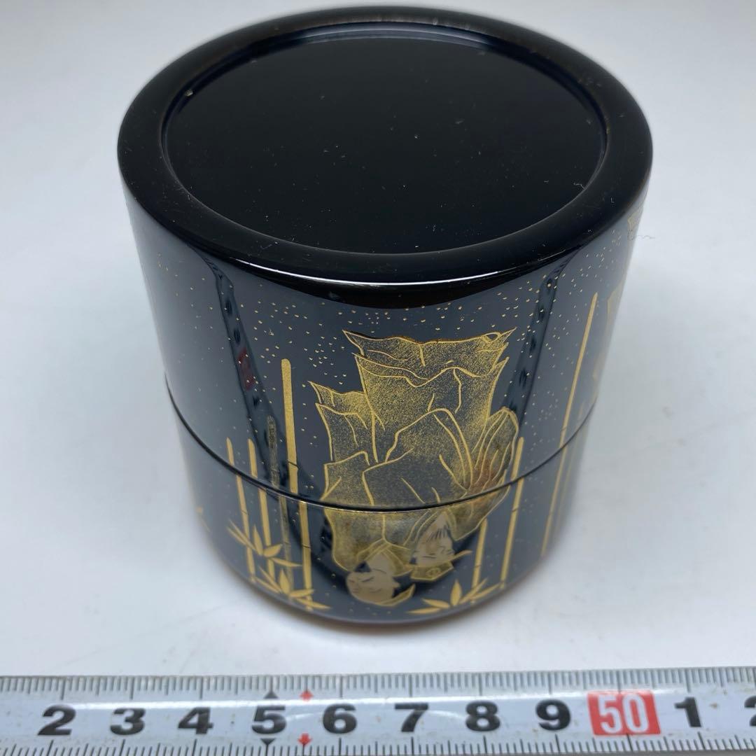 祥雲造　七賢人蒔絵面根来塗　茶器　棗　高さ7cm 東N7-1007☆2F