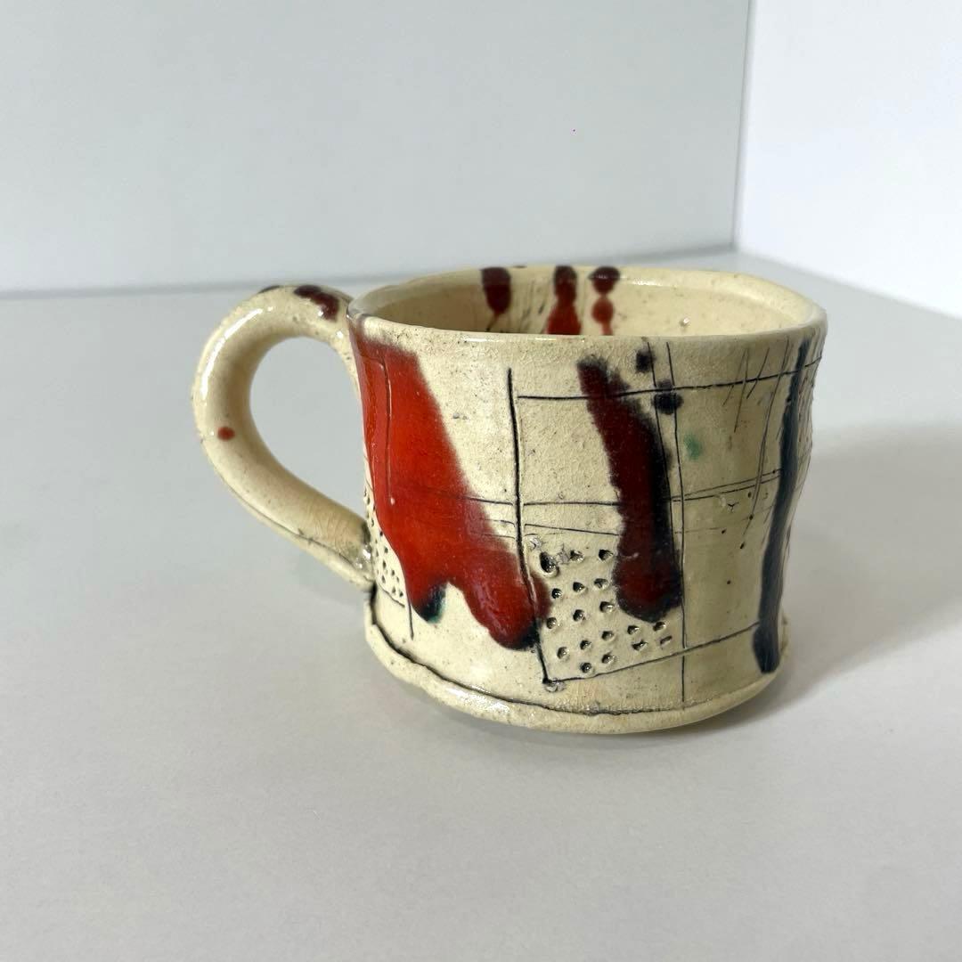 #XG539 陶芸家・山田和・赤釉織部珈琲碗・織部焼・茶碗・酒器・茶道・未使用品