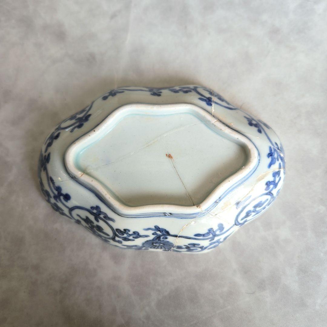 古伊万里　藍柿手　染付　向付　桜　江戸時代　骨董　金直し　金継ぎ　アンティーク