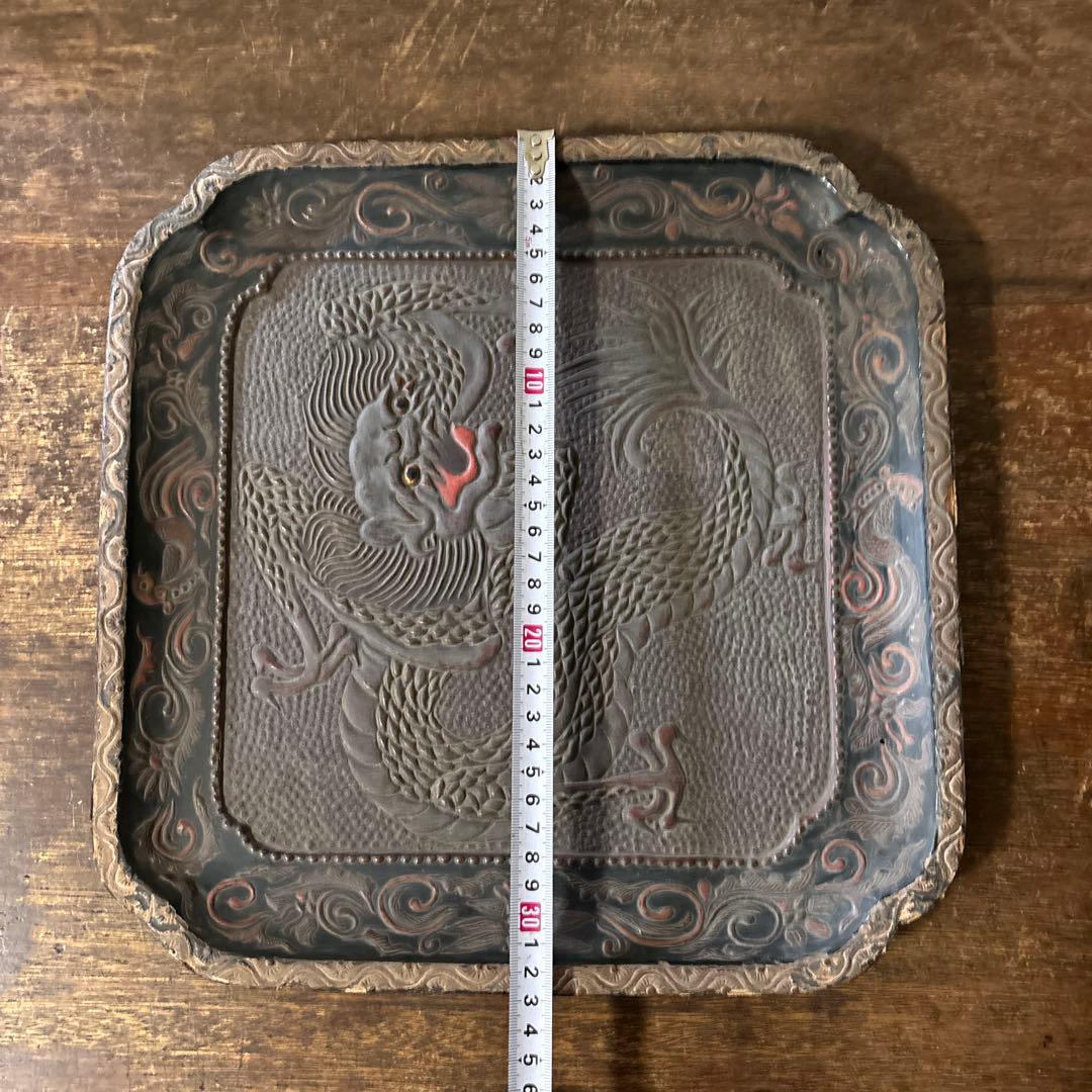 古琉球龍漆器　方盆　江戸時代頃　古美術　古民芸　骨董　アンティーク　古道具　李朝