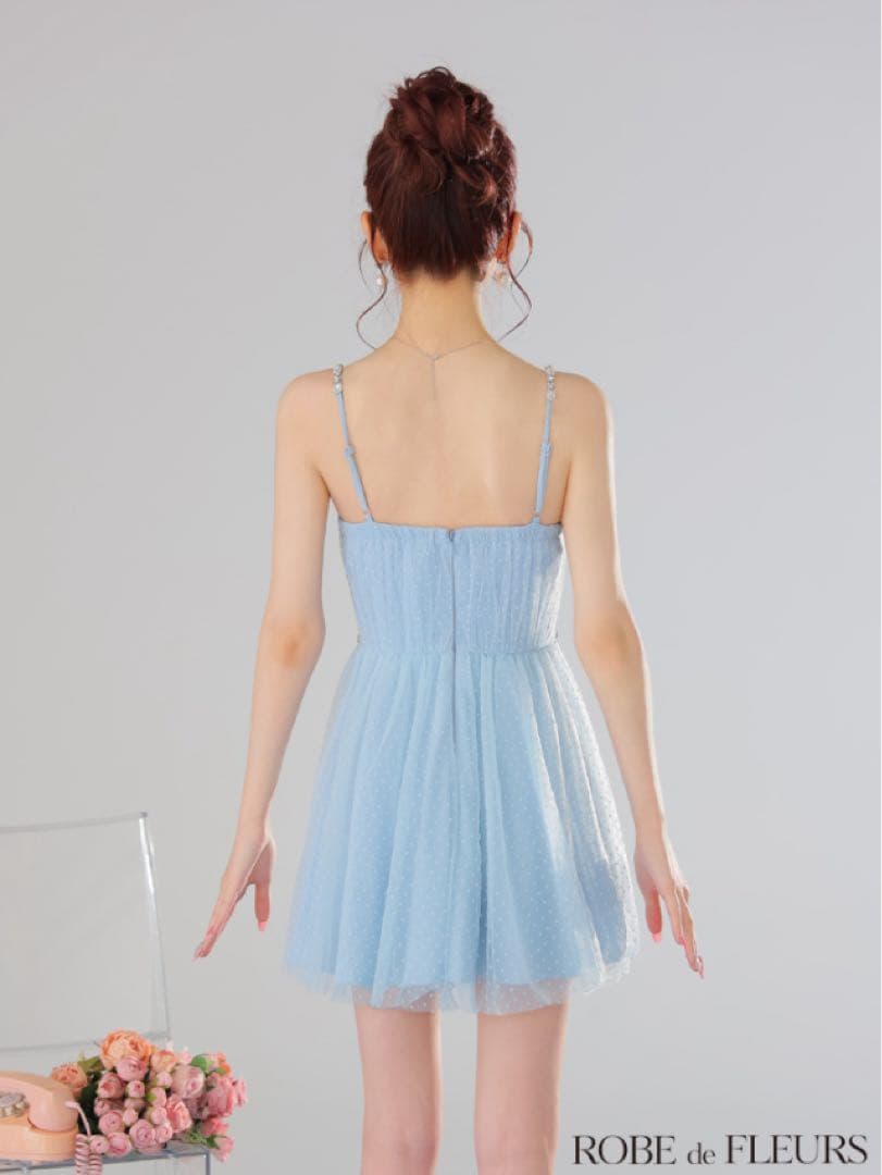 ROBEdeFLEURS/ドットチュールビジューフレアミニキャバドレス新品M