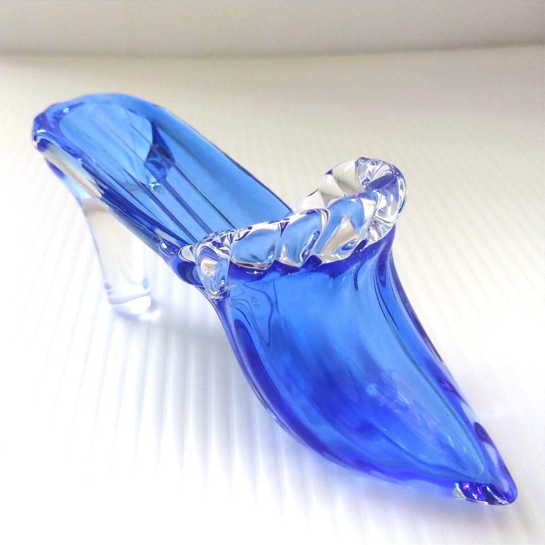 イタリア Murano ムラーノ ガラス オブジェ 置物 靴 ブルー ハイヒール