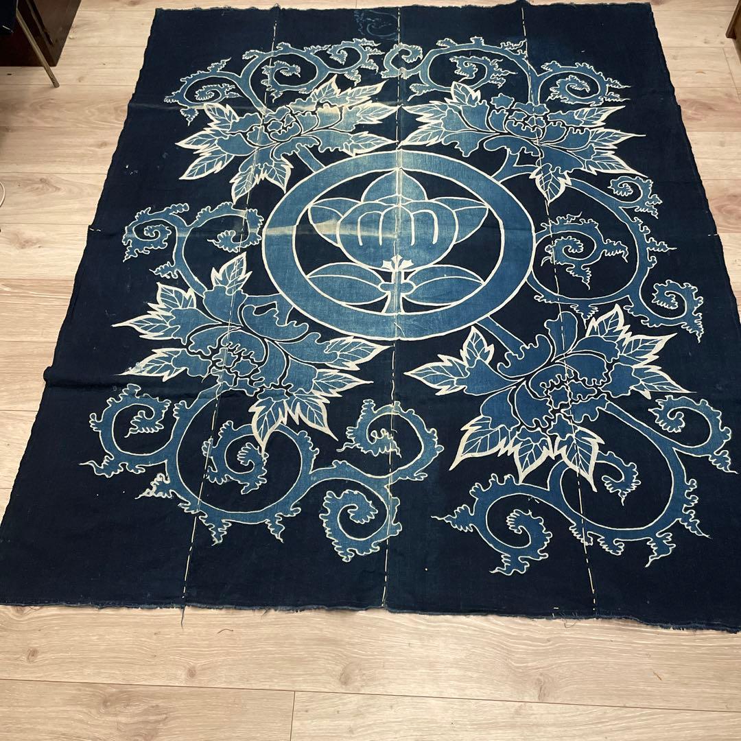 古布、4枚はぎあわせ、牡丹に橘柄