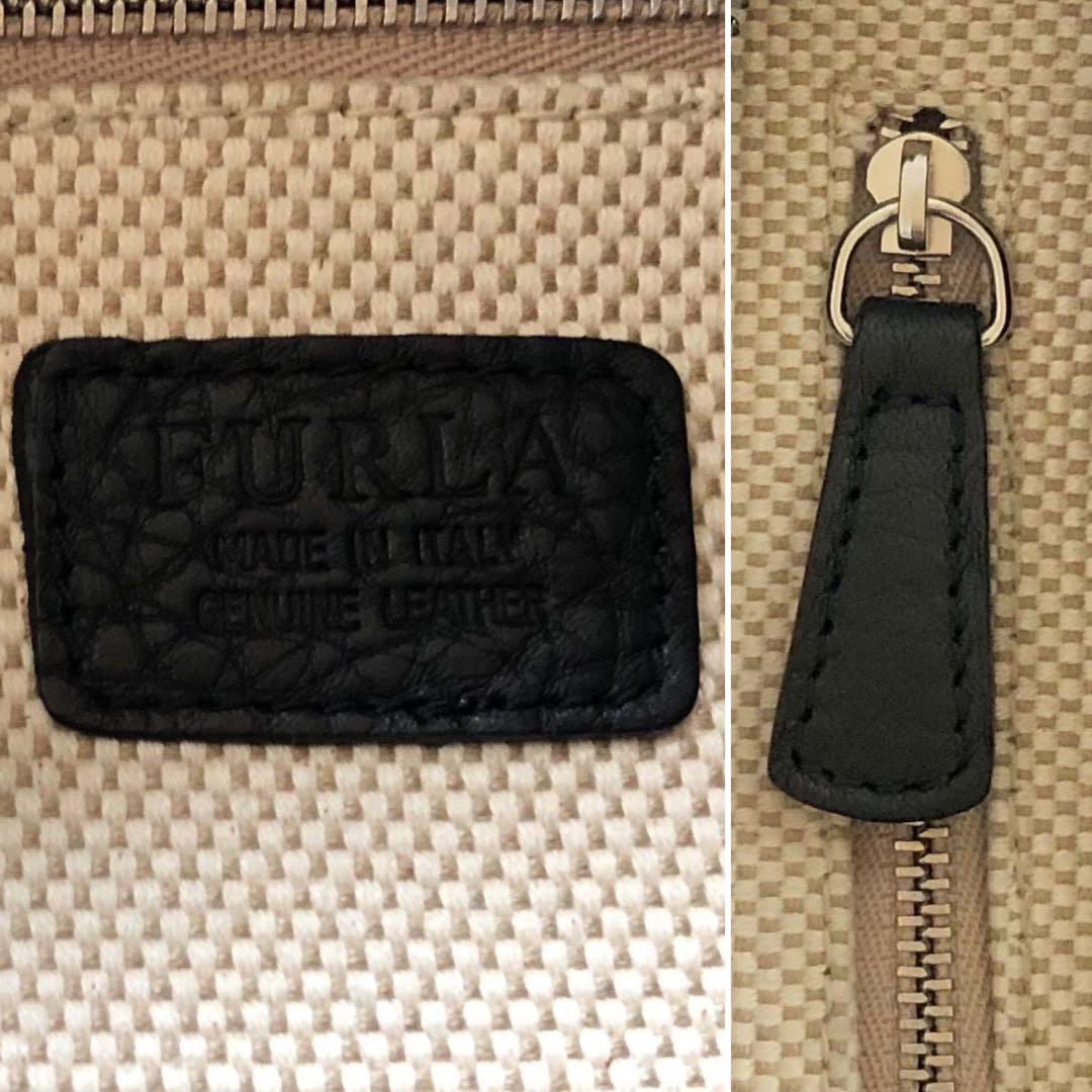 【極美品 イタリア製本革】フルラ　ハンドバッグ　黒　シボ　A4