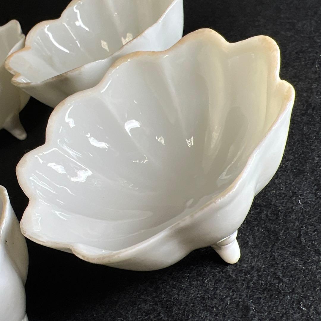 中国清朝時代　薄手白磁三足輪花小碗5客　幅約8㎝　東Y7-1208☆2Fタカチ