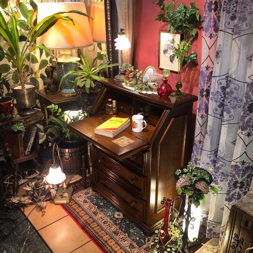 イタリアン　アンティーク　オーク　コンパクト　ライティングビューロー