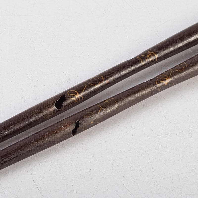 茶道具　釜師　高木治良兵衛作　金象嵌　梅頭鐵箸　火箸　共箱　M　R9504