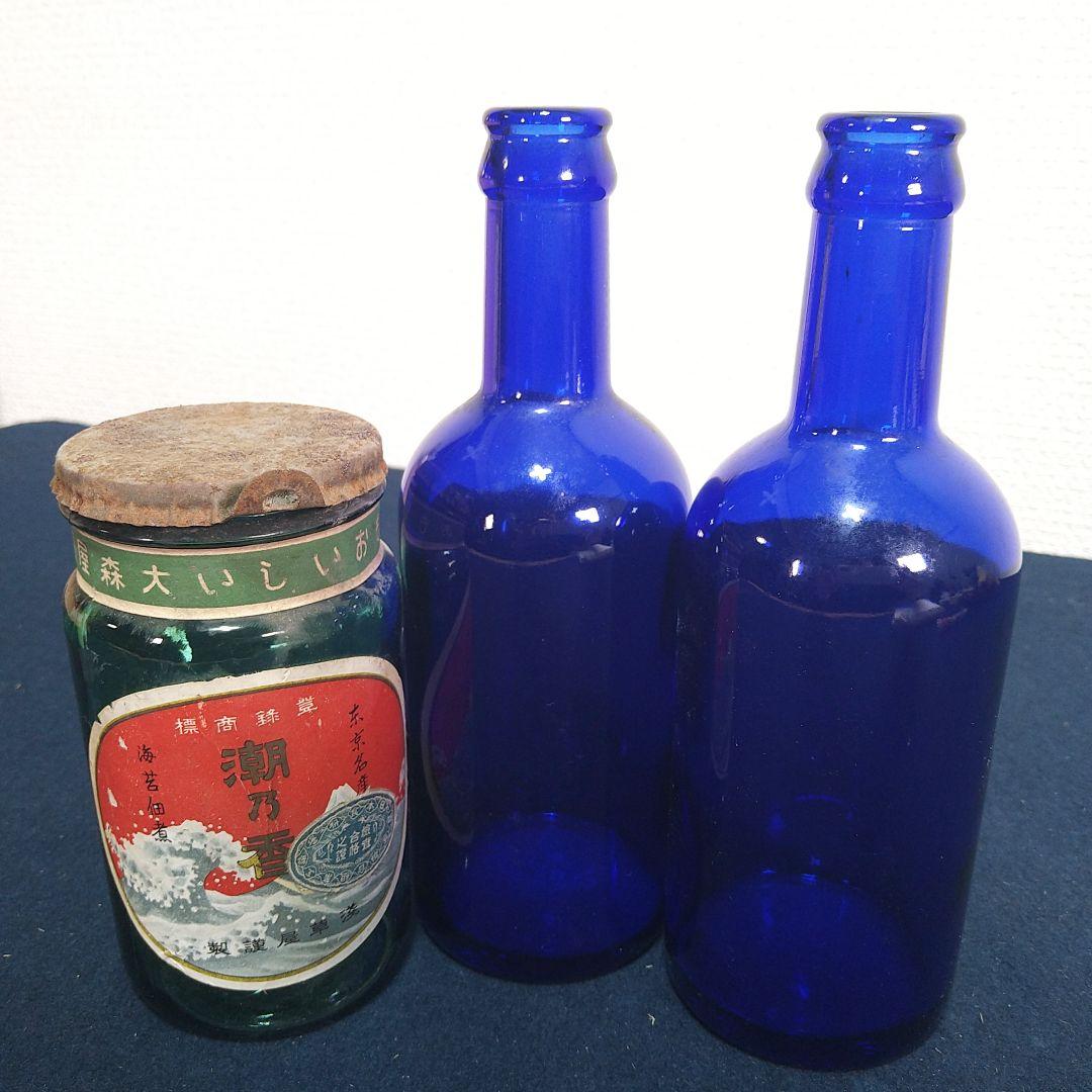 AA319 昭和レトロ薬瓶 他 気泡ガラス プレスガラス 色ガラス 18本