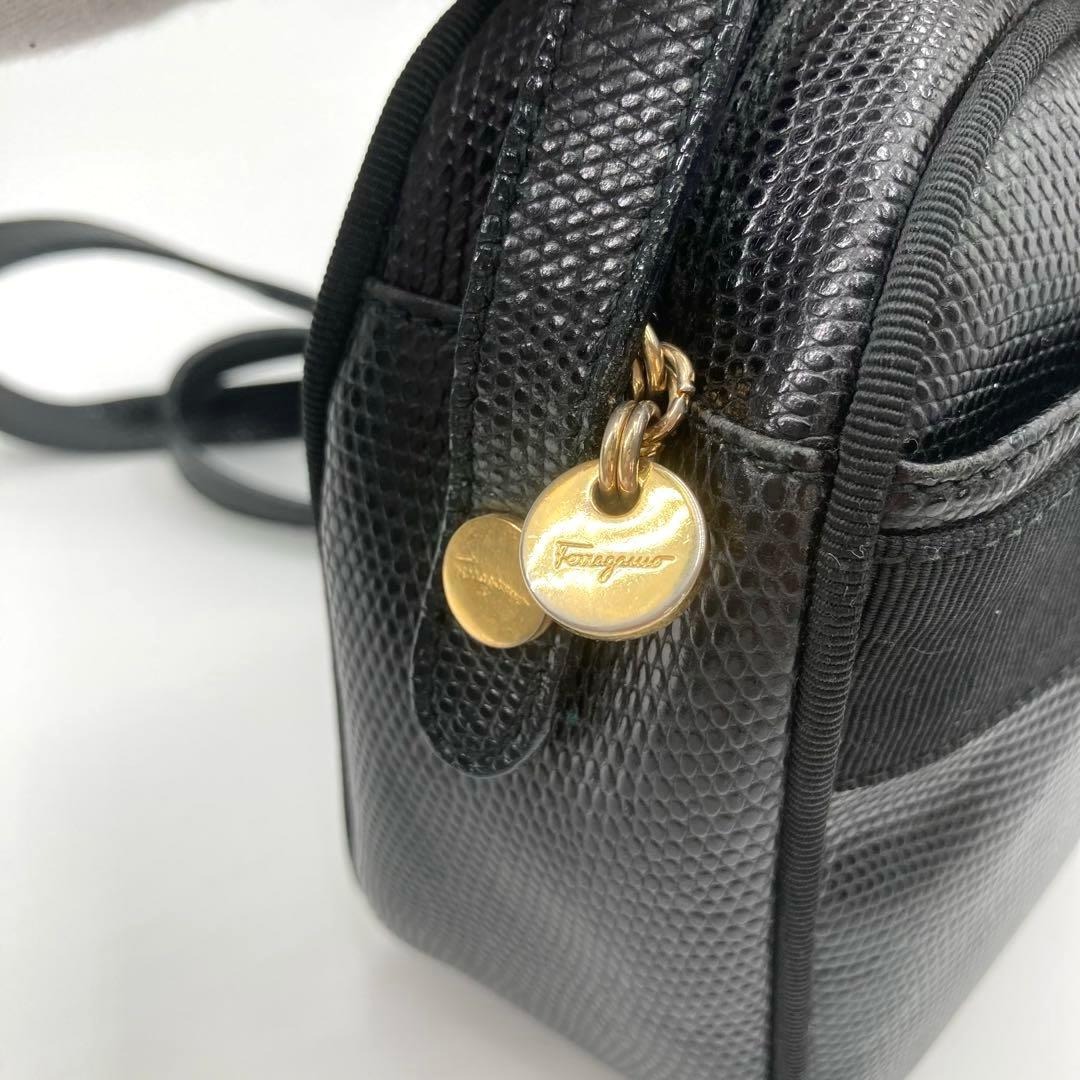 美品✨サルヴァトーレ フェラガモ ヴァラ リザード ショルダーバッグ ブラック
