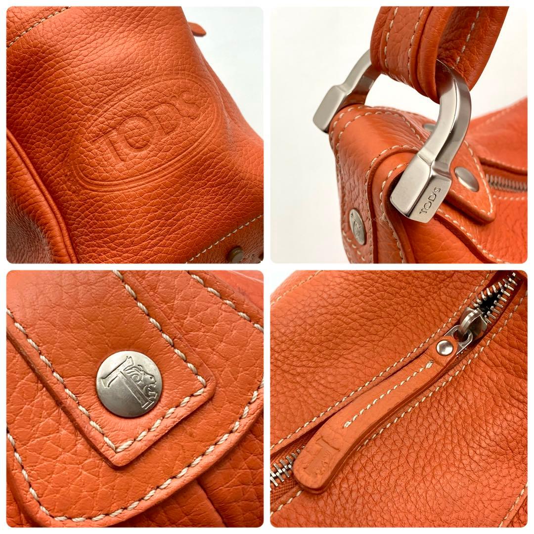 美品✨TOD'S ミキーバッグ ワンショルダー レザー オレンジ ジップ 希少色