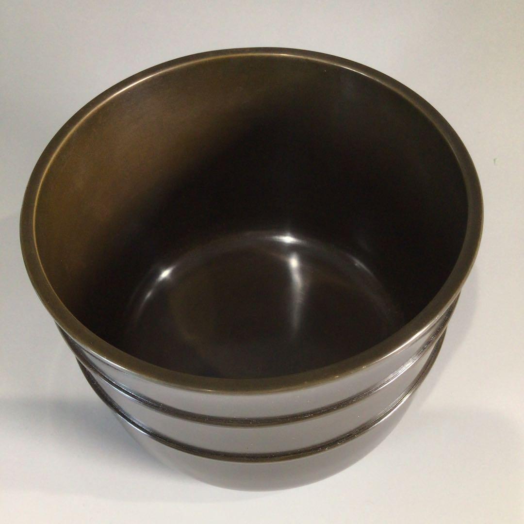 Ｐ３８１　皆具　『藤井宗喜造』『唐銅』『鬼面釻』『水指　建水　蓋置　杓立』　共箱