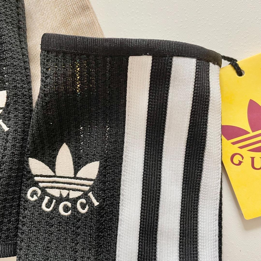 グッチ アディダス コラボ グローブ 手袋 指なし ニット ロゴ 黒 ブラック