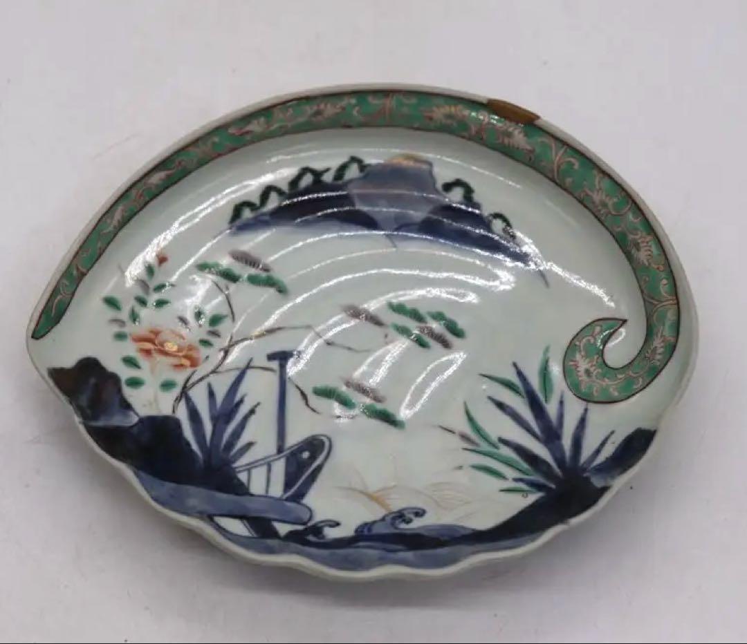 江戸　伊万里色絵　あわび型盛皿　大明年製銘　アンティーク　送料込み251010