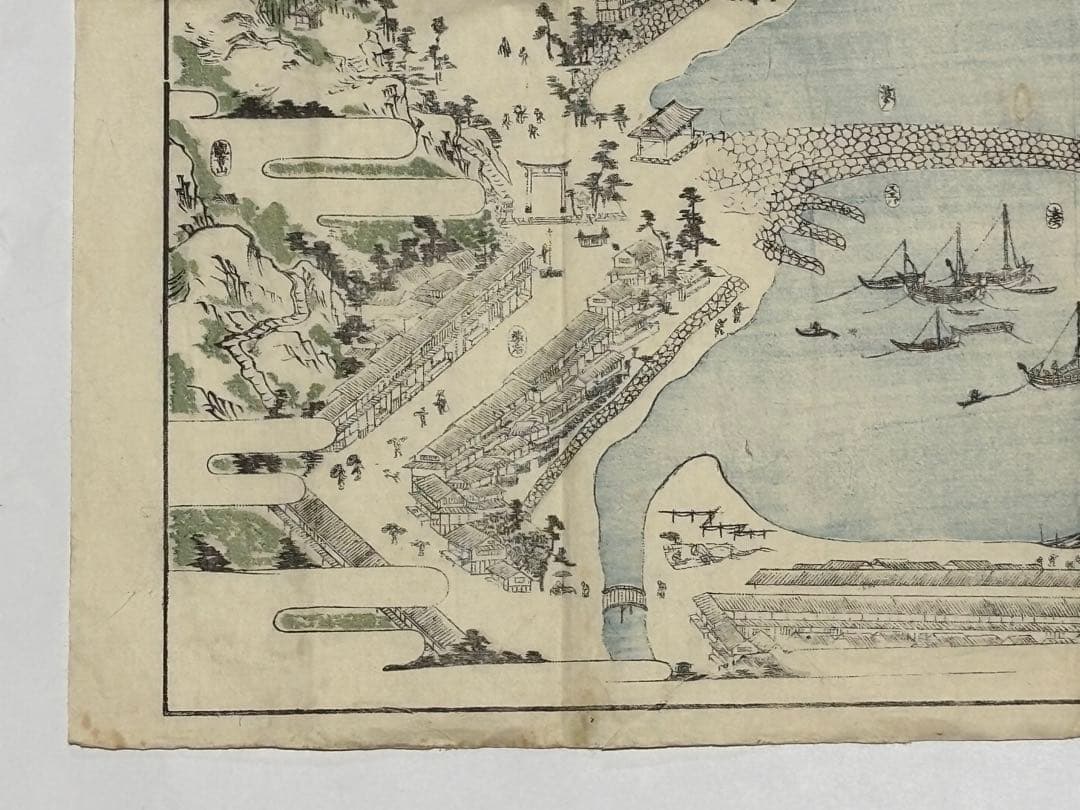 「紀伊国海部郡 加太浦淡島神社図」彩色木版刷り 1枚|古地図 和本和歌山県 神道