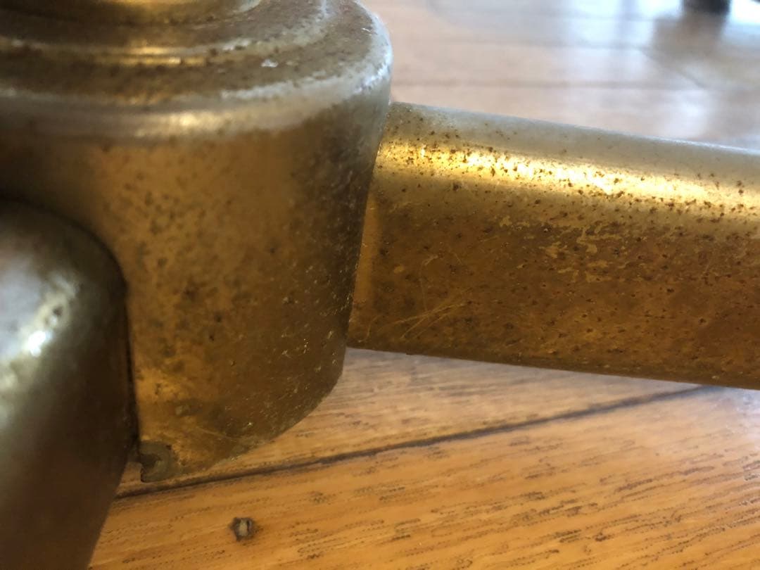 カフェ　テーブル　マーブル調　真鍮　アンティーク　正方形　ブラウン　金