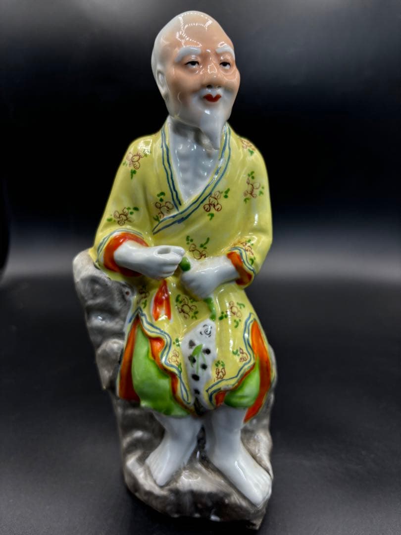 中国美術 古玩 色絵陶人形 陶器人形 高さ約23cm 置物 オブジェ 古董品