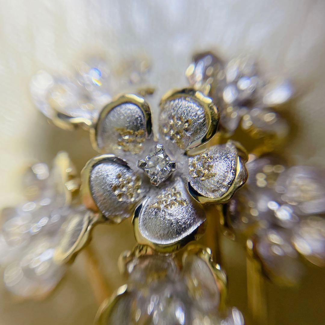 K18 ダイヤモンド　0.3ct 綺麗な花束ブローチ