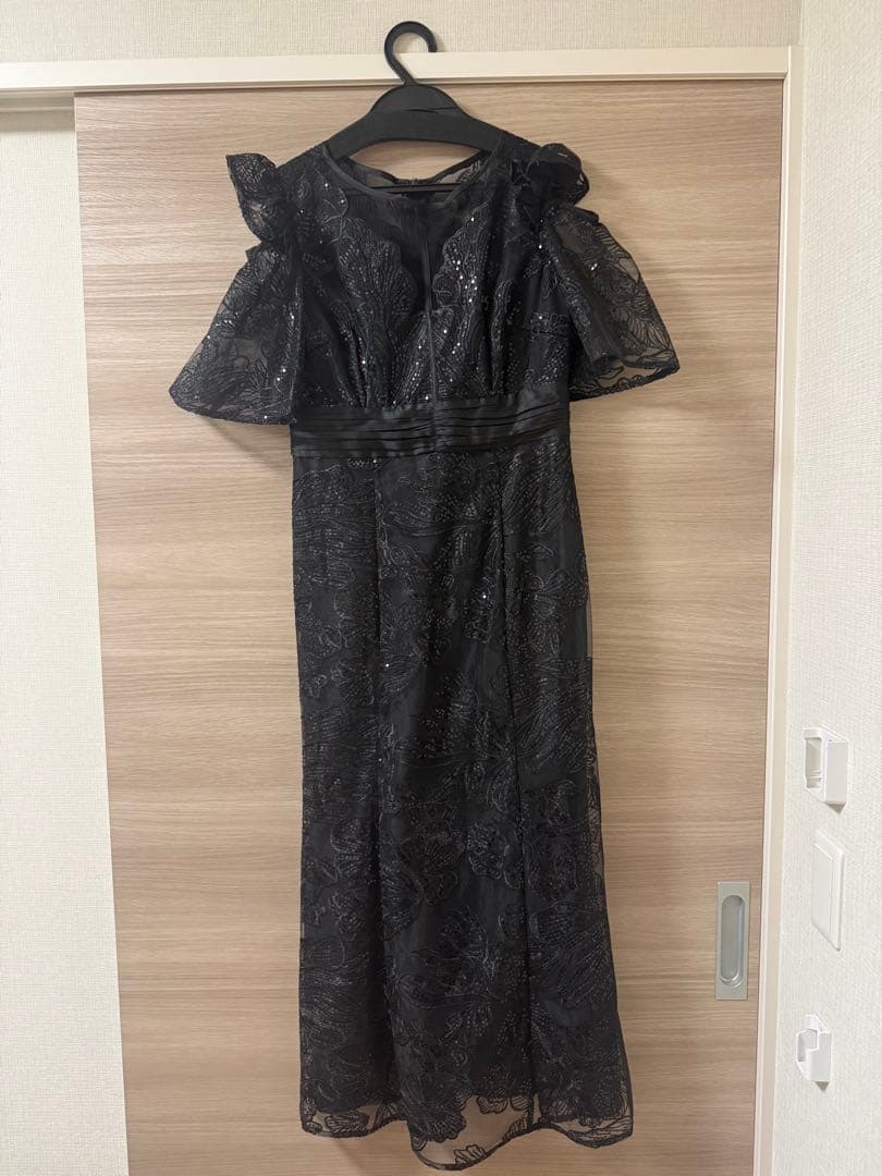 LEJA フラワーレースシアーフリルマーメイドワンピースドレス ブラック